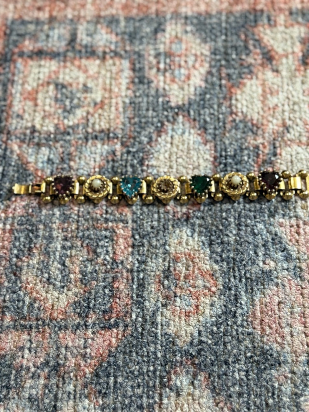 Gold-Tone Multi Gemstone Heart & Pearl Bracelet